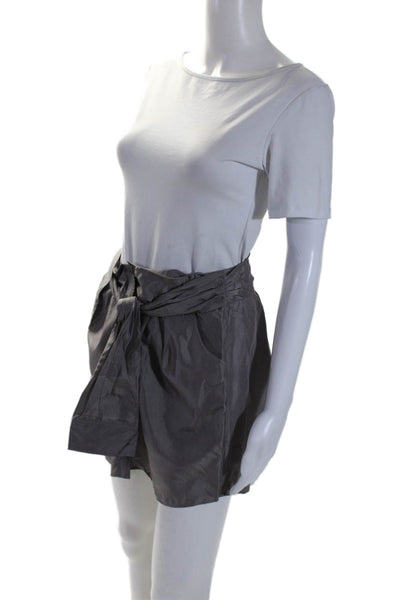 Theory Womens Silk Buttoned Cuffed Belted Slip-On A-Line Short Skirt Gray Size 2