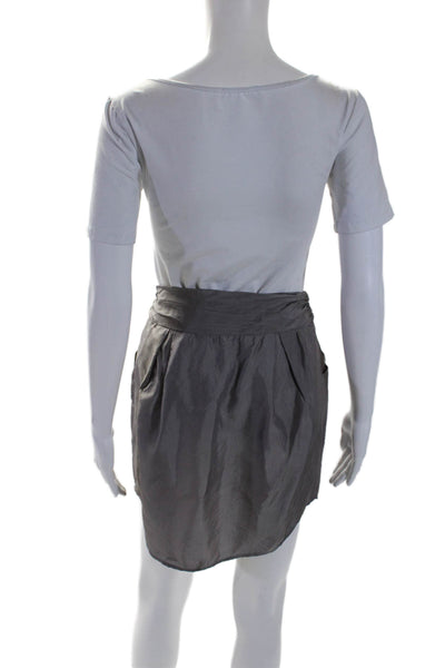 Theory Womens Silk Buttoned Cuffed Belted Slip-On A-Line Short Skirt Gray Size 2