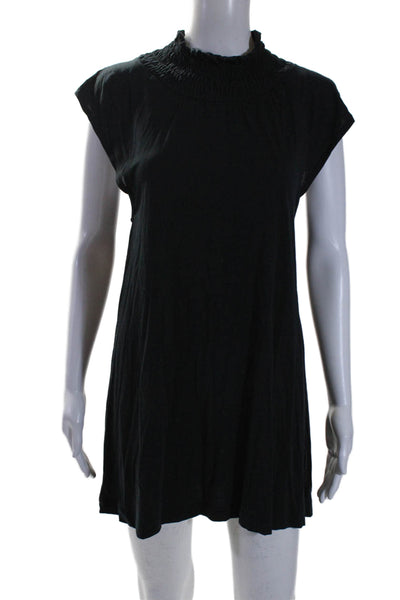 Theory Womens Cotton Smocked Textured Cap Sleeve A-Line Dress Black Size S