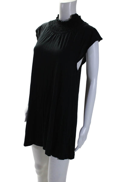 Theory Womens Cotton Smocked Textured Cap Sleeve A-Line Dress Black Size S