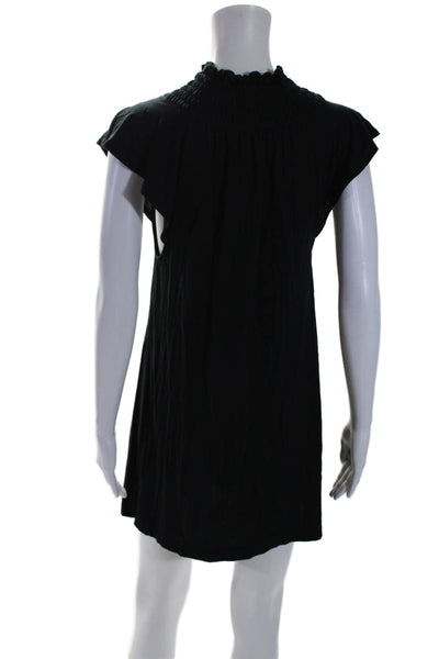 Theory Womens Cotton Smocked Textured Cap Sleeve A-Line Dress Black Size S