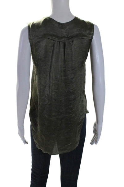 Theory Womens V-Neck Buttoned Sleeveless Round Hem Blouse Top Green Size P