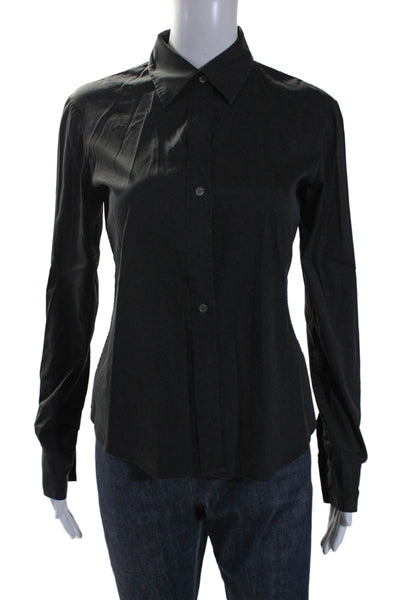 Theory Womens Cotton Collared Cuff Long Sleeve Buttoned Blouse Black Size P