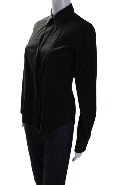 Theory Womens Cotton Collared Cuff Long Sleeve Buttoned Blouse Black Size P