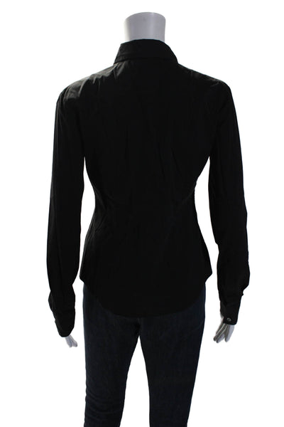 Theory Womens Cotton Collared Cuff Long Sleeve Buttoned Blouse Black Size P