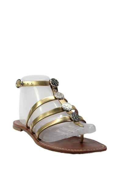 Tory Burch Womens Strappy Medallion Ankle Buckled Slip-On Sandals Gold Size 10
