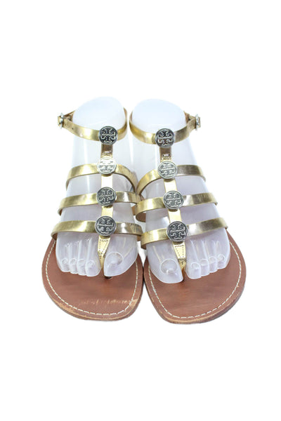 Tory Burch Womens Strappy Medallion Ankle Buckled Slip-On Sandals Gold Size 10