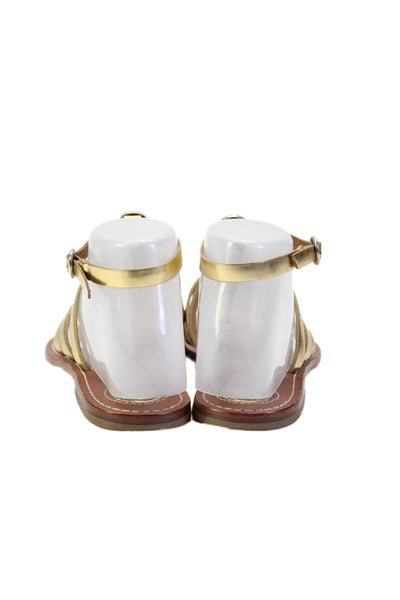 Tory Burch Womens Strappy Medallion Ankle Buckled Slip-On Sandals Gold Size 10