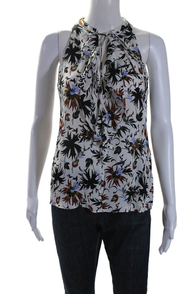 A.L.C. Womens Silk Chiffon Floral Print Tie V-Neck Sleeveless Top White Size 2