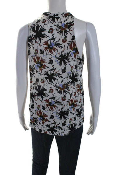 A.L.C. Womens Silk Chiffon Floral Print Tie V-Neck Sleeveless Top White Size 2