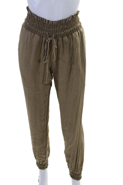 Bella Dahl Womens Linen Ruched Two Pocket High-Rise Tapered Pants Beige Size XS