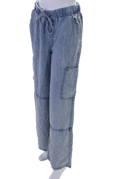 Central Park West Womens Drawstring Waist Wide Leg Cargo Pants Blue Size XS