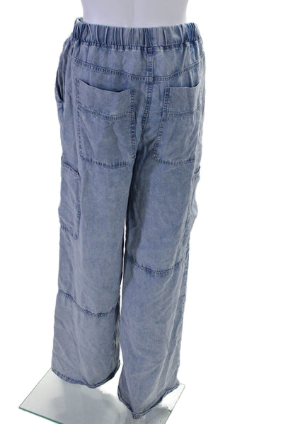 Central Park West Womens Drawstring Waist Wide Leg Cargo Pants Blue Size XS