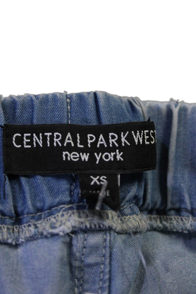 Central Park West Womens Drawstring Waist Wide Leg Cargo Pants Blue Size XS