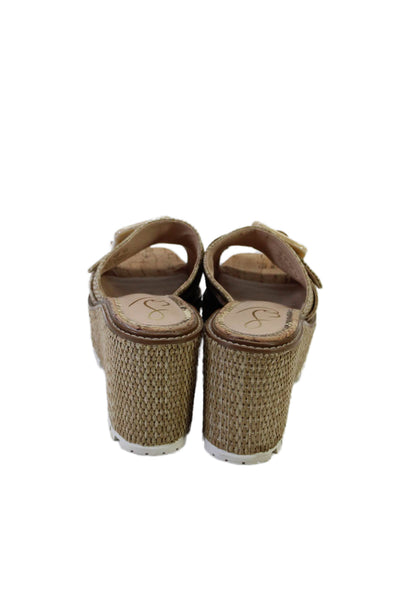 Sam Edelman Womens Basket Weave One Strap Slide On Platform Sandals Beige Size 7