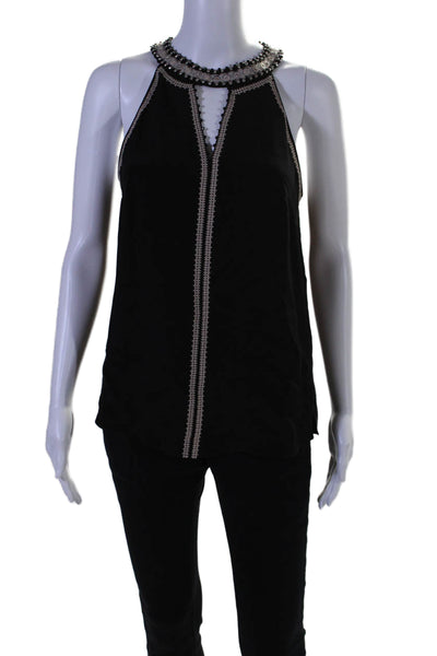 Kobi Halperin Womens Silk Knit Trim Jeweled Sleeveless Tank Top Black Size Small