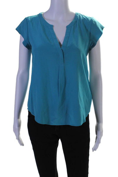 Joie Womens Silk Cap Sleeve V Neck Blouse Turquoise Size S