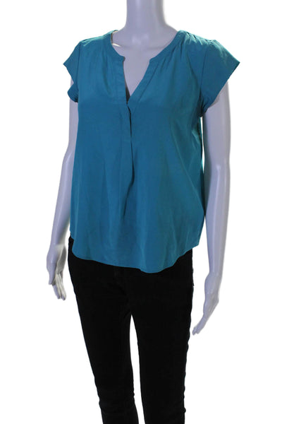 Joie Womens Silk Cap Sleeve V Neck Blouse Turquoise Size S