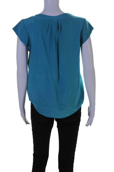 Joie Womens Silk Cap Sleeve V Neck Blouse Turquoise Size S