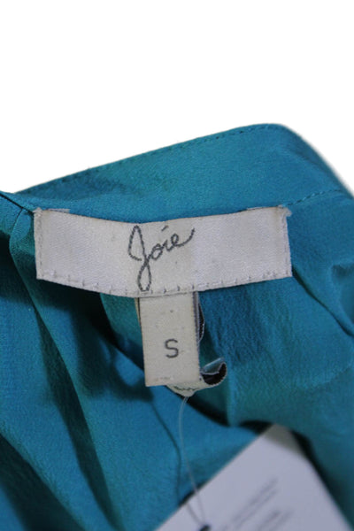 Joie Womens Silk Cap Sleeve V Neck Blouse Turquoise Size S