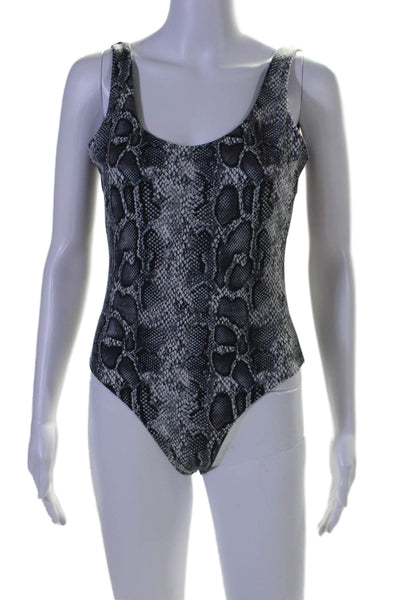 ONIA Womens Scoop Neck Snakeskin Print Low Back One Piece Swimsuit Gray Size M