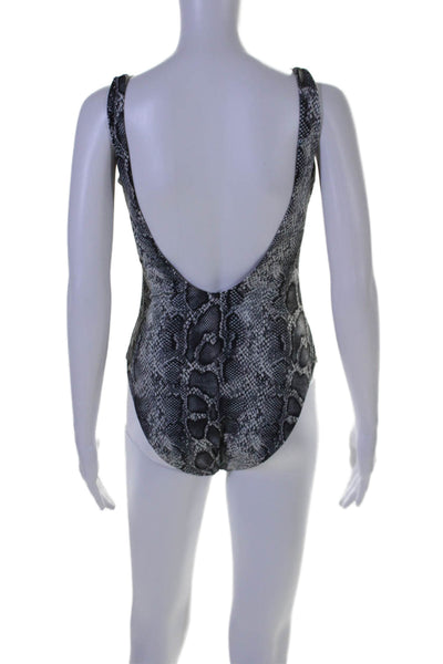 ONIA Womens Scoop Neck Snakeskin Print Low Back One Piece Swimsuit Gray Size M