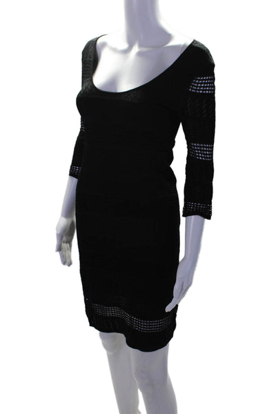 Catherine Catherine Malandrino Womens Long Sleeve Open Knit Dress Black Small