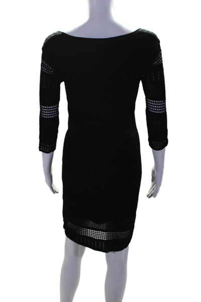 Catherine Catherine Malandrino Womens Long Sleeve Open Knit Dress Black Small