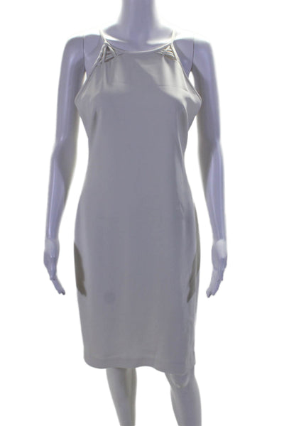 Badgley Mischka Collection Womens Back Zip Scoop Neck Long Dress White 4