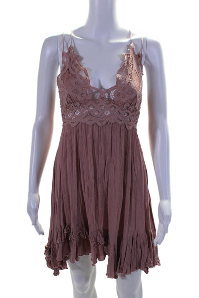 FP One by Free People Womens V Neck Tiered Knit Dress Pink Size Small