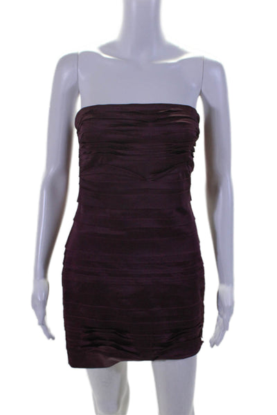 BCBG Max Azria Womens Square Neck Back Zip Mid Calf Pleated Dress Purple 4