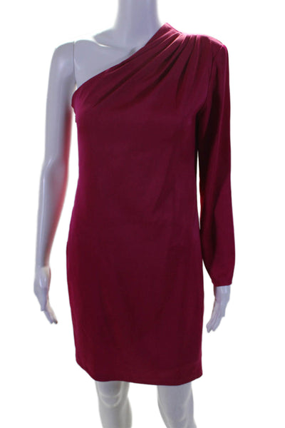 Aidan by Aidan Mattox Womens Long Sleeve Mid Calf One Shoulder Dress Pink 4