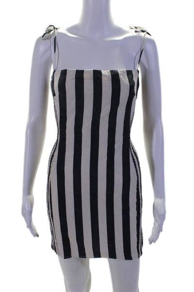 ASTR Womens Striped Spaghetti Strap Back Zip Mid Calf Dress White Size Small