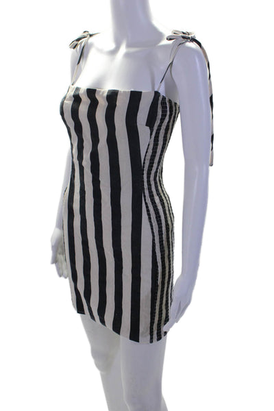 ASTR Womens Striped Spaghetti Strap Back Zip Mid Calf Dress White Size Small