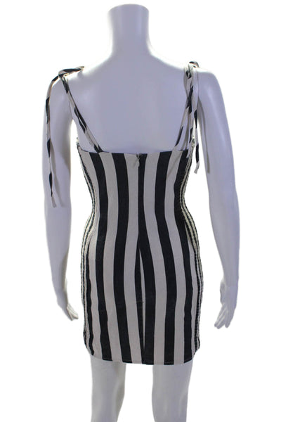 ASTR Womens Striped Spaghetti Strap Back Zip Mid Calf Dress White Size Small