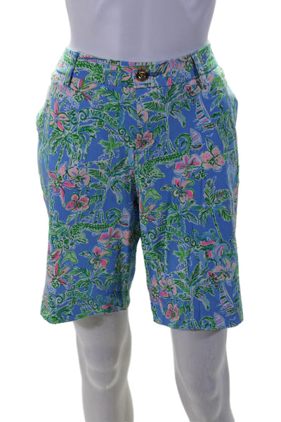 Lily Pulitzer Womens Zip Front Floral Print Shorts Blue Size 8 US