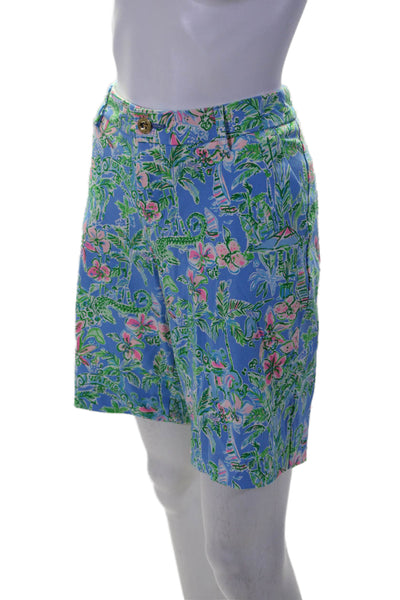 Lily Pulitzer Womens Zip Front Floral Print Shorts Blue Size 8 US