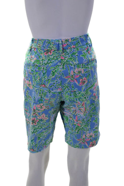 Lily Pulitzer Womens Zip Front Floral Print Shorts Blue Size 8 US