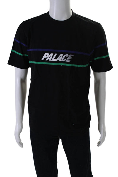 Palace Mens Striped Short Sleeves Tee Shirt Black Multi Colored Cotton Size Medi