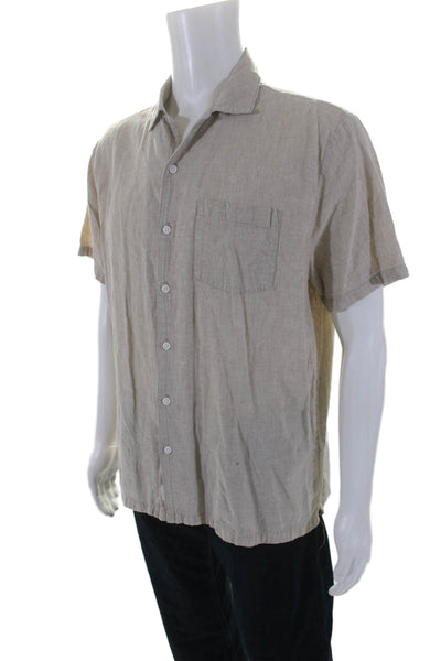 ONIA Mens Short Sleeve Collared Button Down Top Beige Size Large