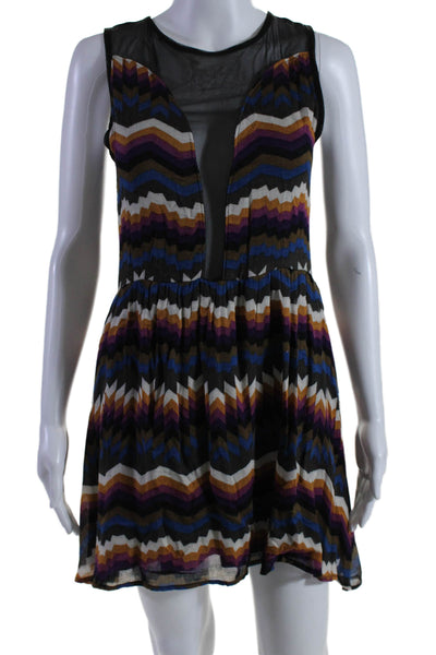 For Love & Lemons Womens Back Zip Sleeveless Mesh Trim Chevron Dress Multi Large