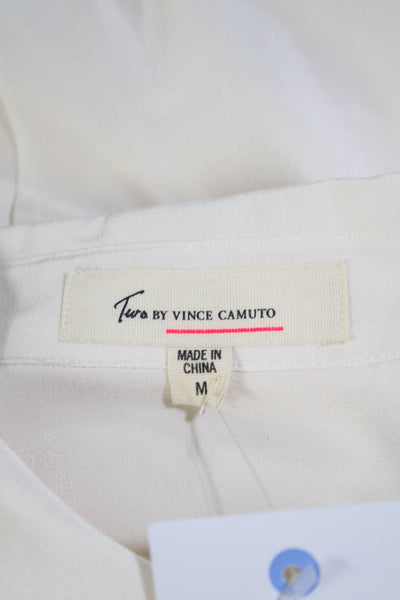 Two by Vince Camuto Womens Silk Collared V-Neck Buttoned Blouse Beige Size M