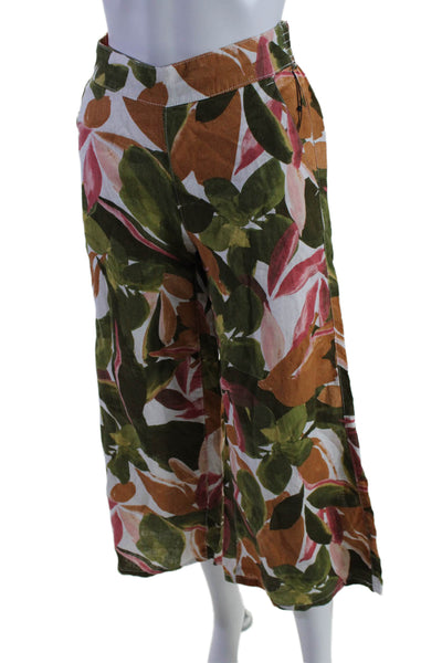 Tahari Women's Elastic Waist Pockets Wide Leg Floral Linen Pants Size XS