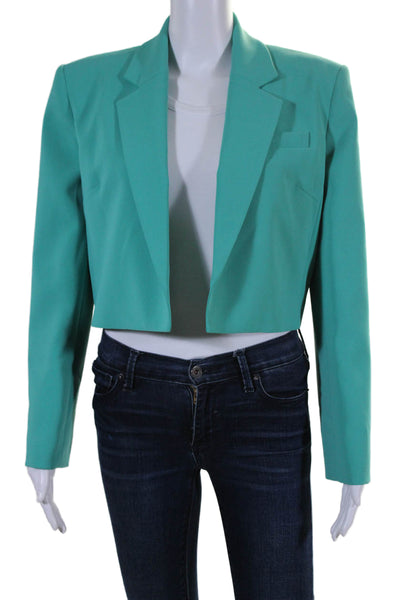 Pinko Womens Open Front Long Sleeves Cropped Blazer Jacket Turquoise Blue Size 6