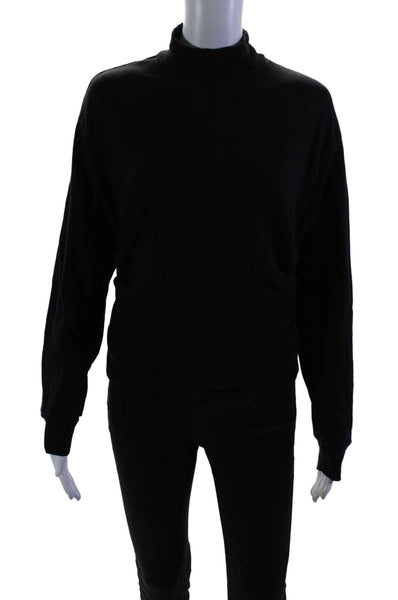 Stateside Women's Mock Neck Long Sleeves Pullover Sweatshirt Black Size S