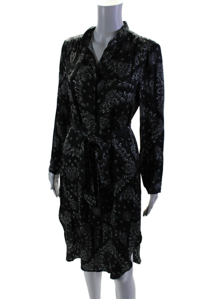 The Westside Womens Silk Paisley Print Collared Belted Shift Dress Black Size M