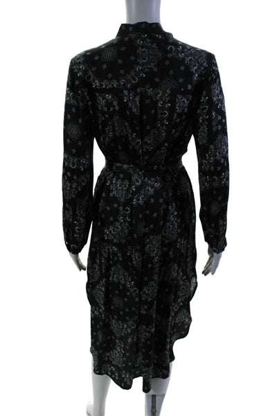 The Westside Womens Silk Paisley Print Collared Belted Shift Dress Black Size M