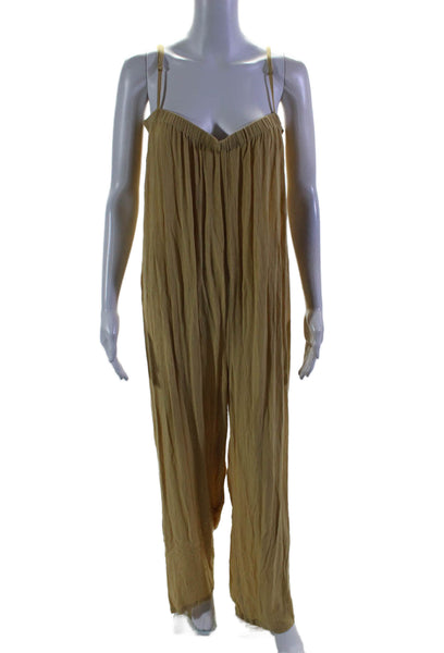 We Wore What Womens Square Neck Strapped Ruched Slip-On Jumpsuit Yellow Size M