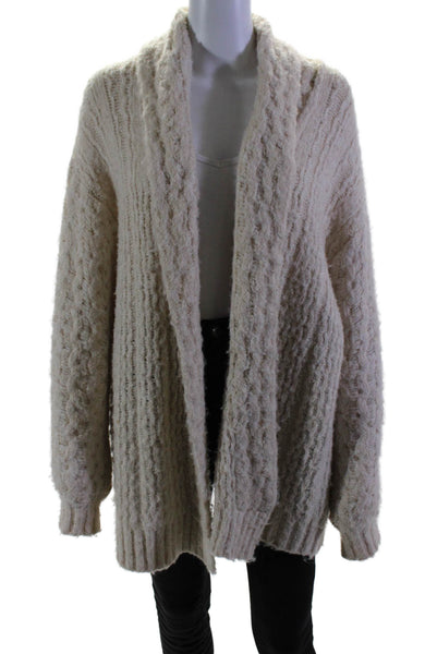 Anthropologie Womens Textured Knitted Collared Open Front Cardigan Beige Size S