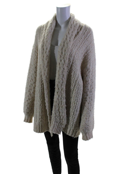 Anthropologie Womens Textured Knitted Collared Open Front Cardigan Beige Size S